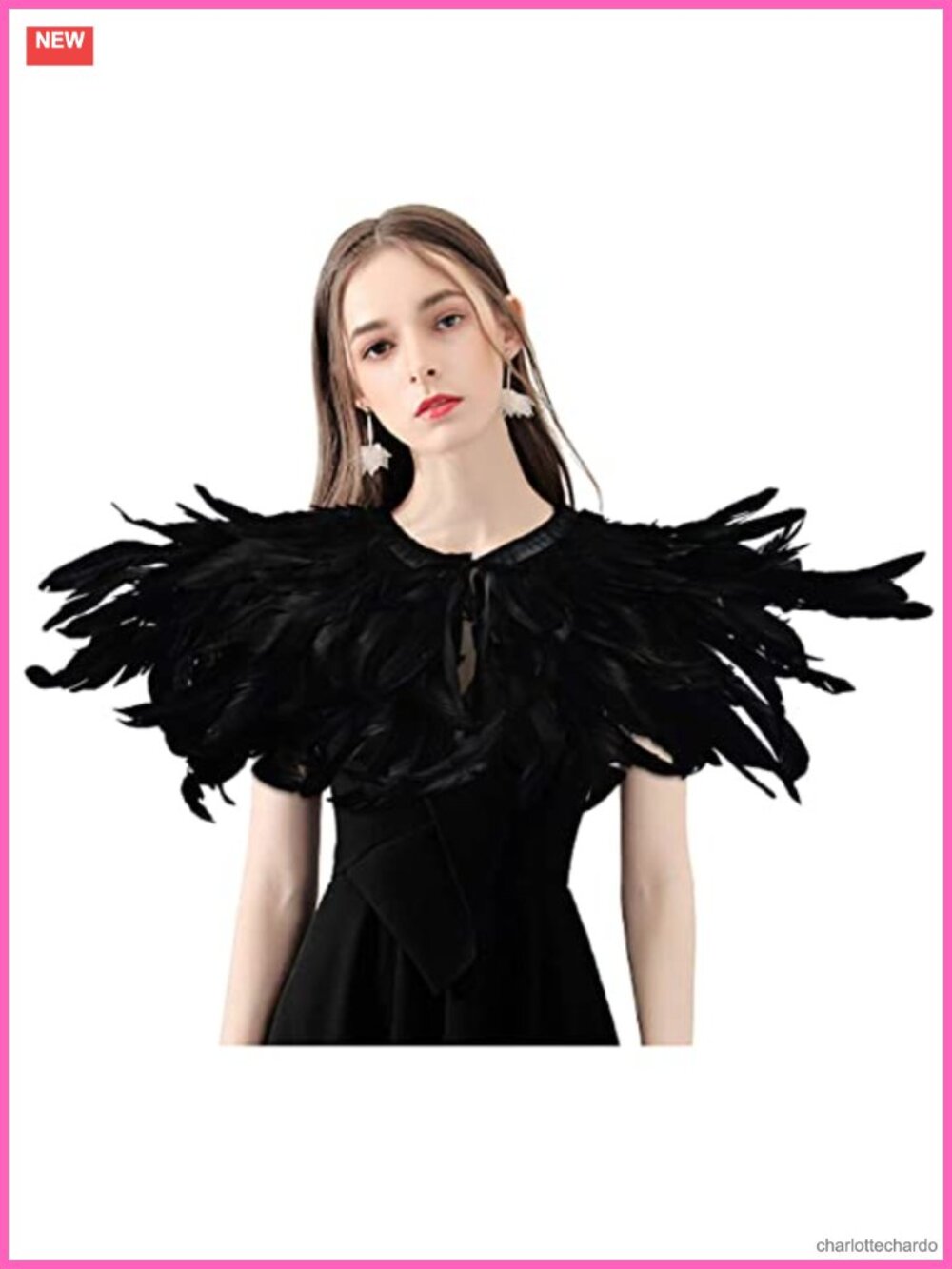 Handmade Feather Collar Shawl Cape Satin Ribbon Halloween Cosplay